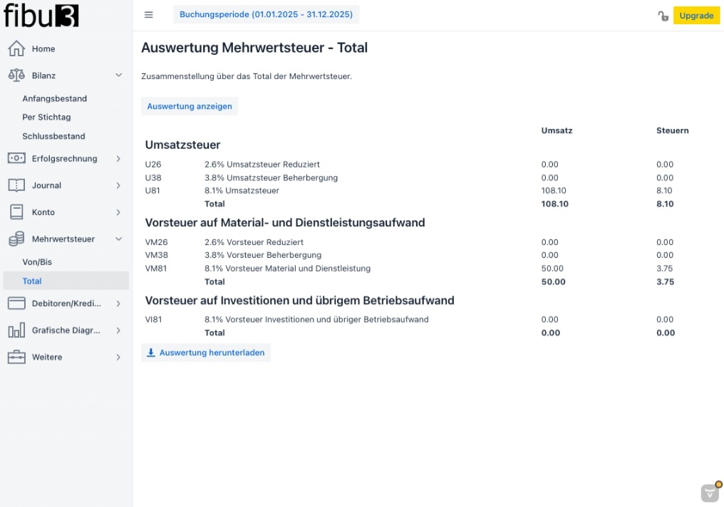 MWST-Abrechnung mit fibu3